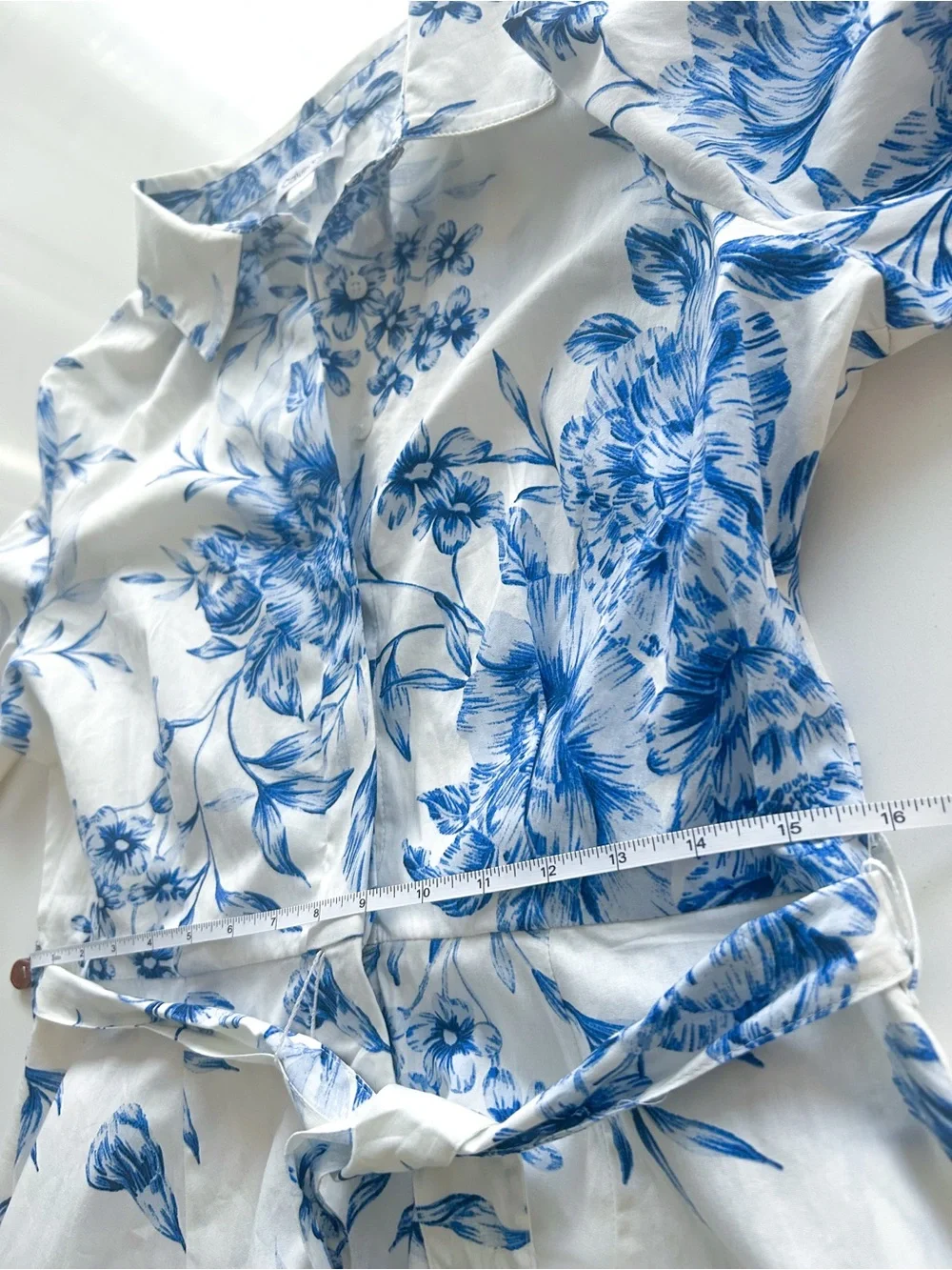 Calvin Klein Floral Cotton Midi Dress Blue White Belted Fit & Flare Size 10 NWT - Picture 12 of 15